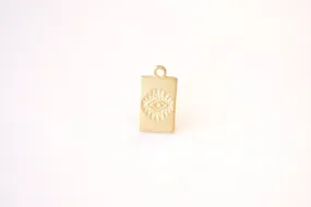 Vermeil Gold Rectangle Evil Eye Charm - 18k Gold plated 925 Sterling Silver Pendant, Evil Eye Tag, Square Evil Eye Charm, Eye of Ra, J422