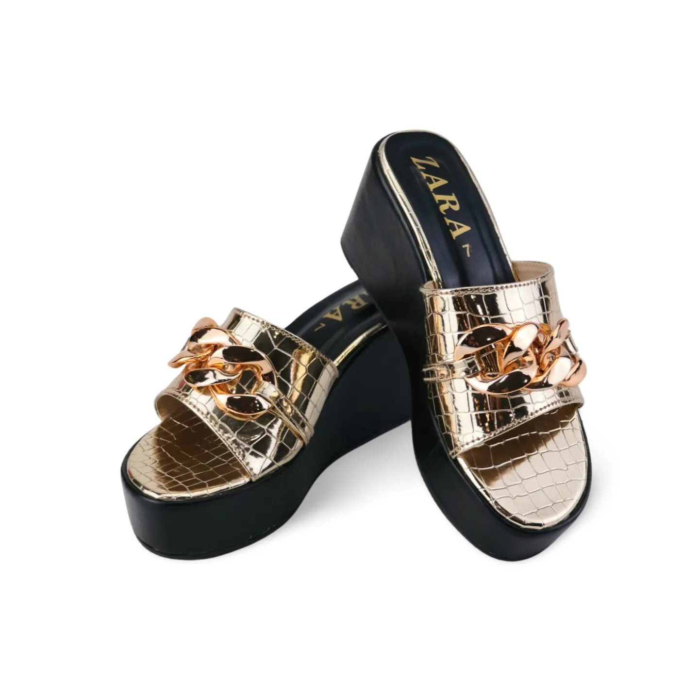 Wedge Sandals with Large Chain Buckle