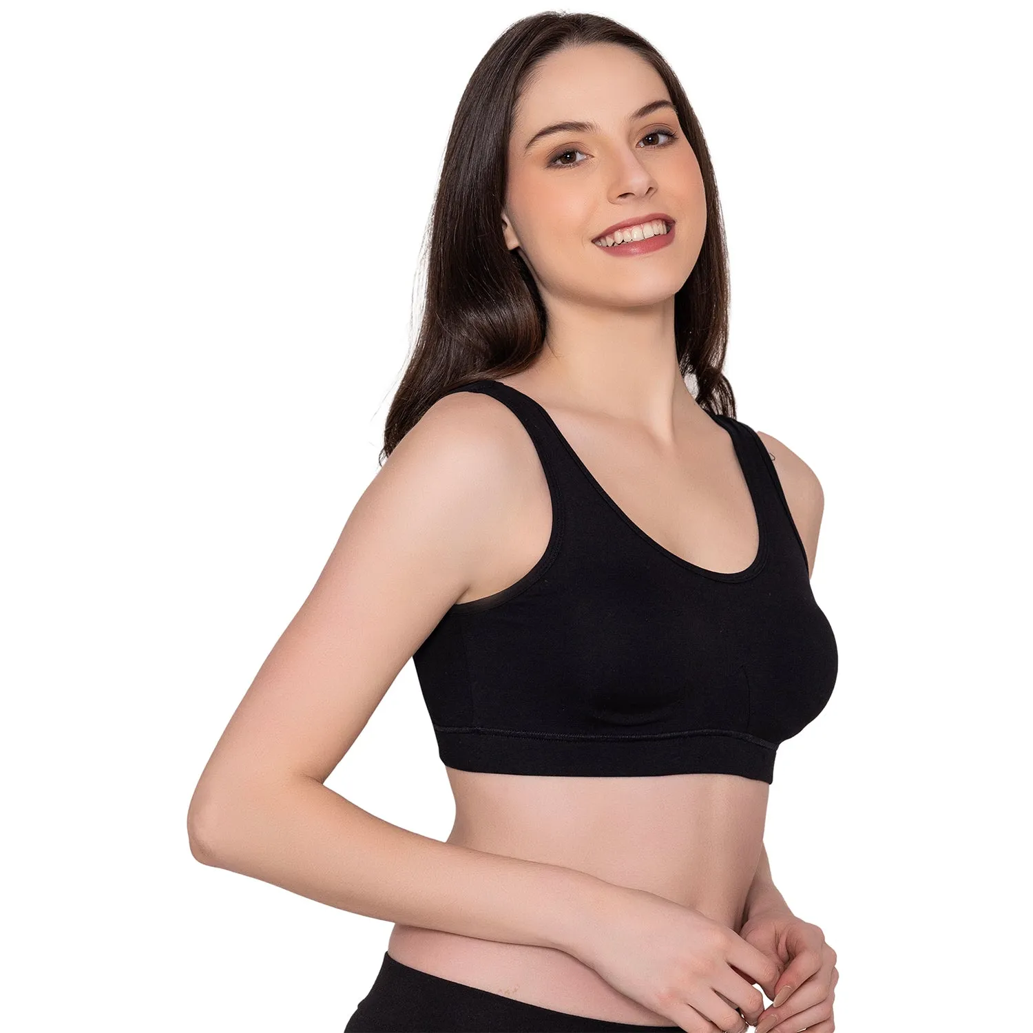 Women's Wirefree Non Padded Full Coverage Sports Bra - Black