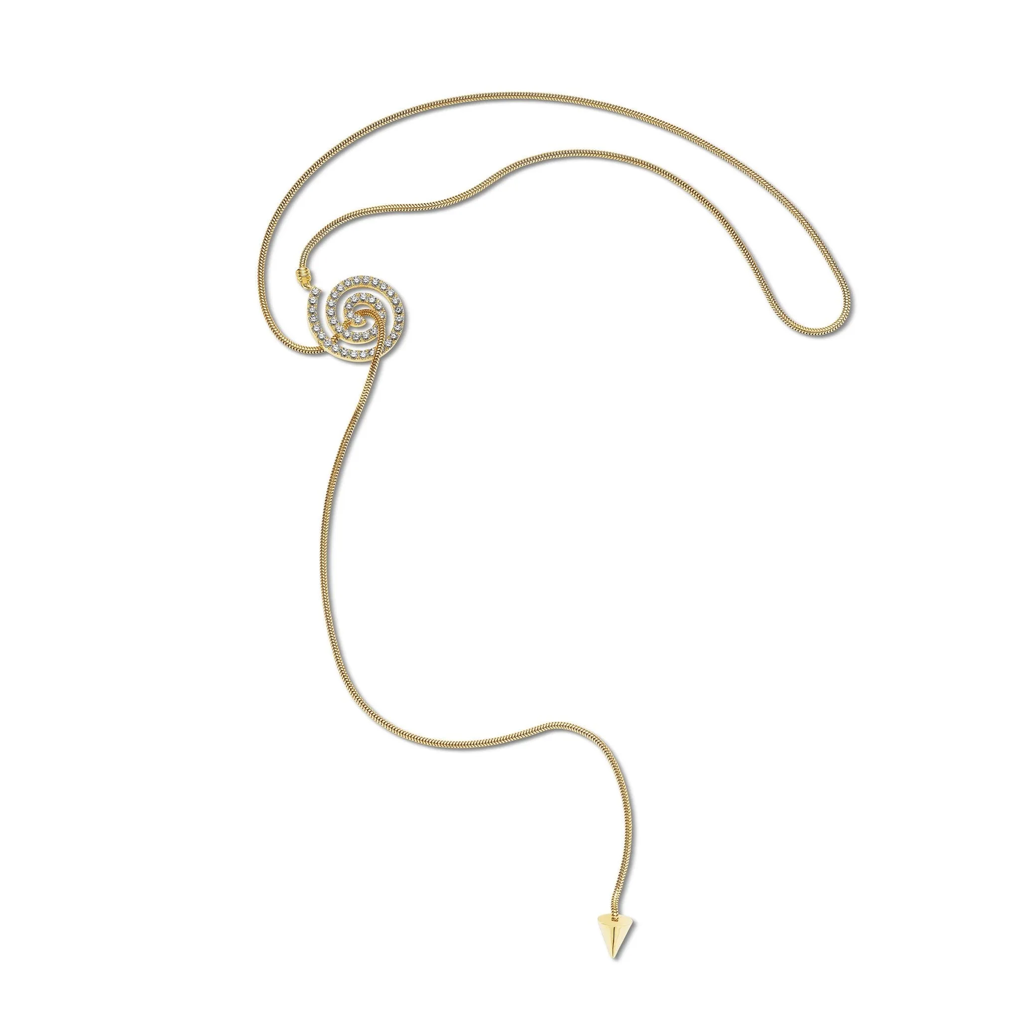 Yellow Gold Essence Spiral Lariat Necklace with Pave Diamonds