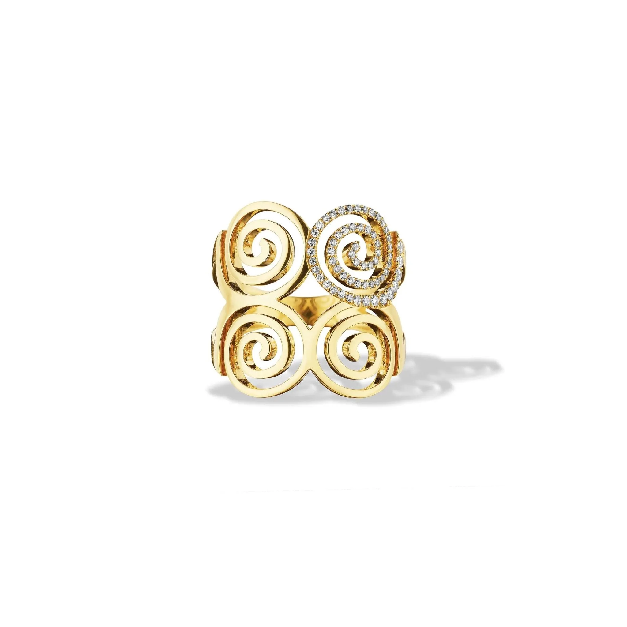 Yellow Gold Essence Statement Spiral Ring with Pavé Diamonds