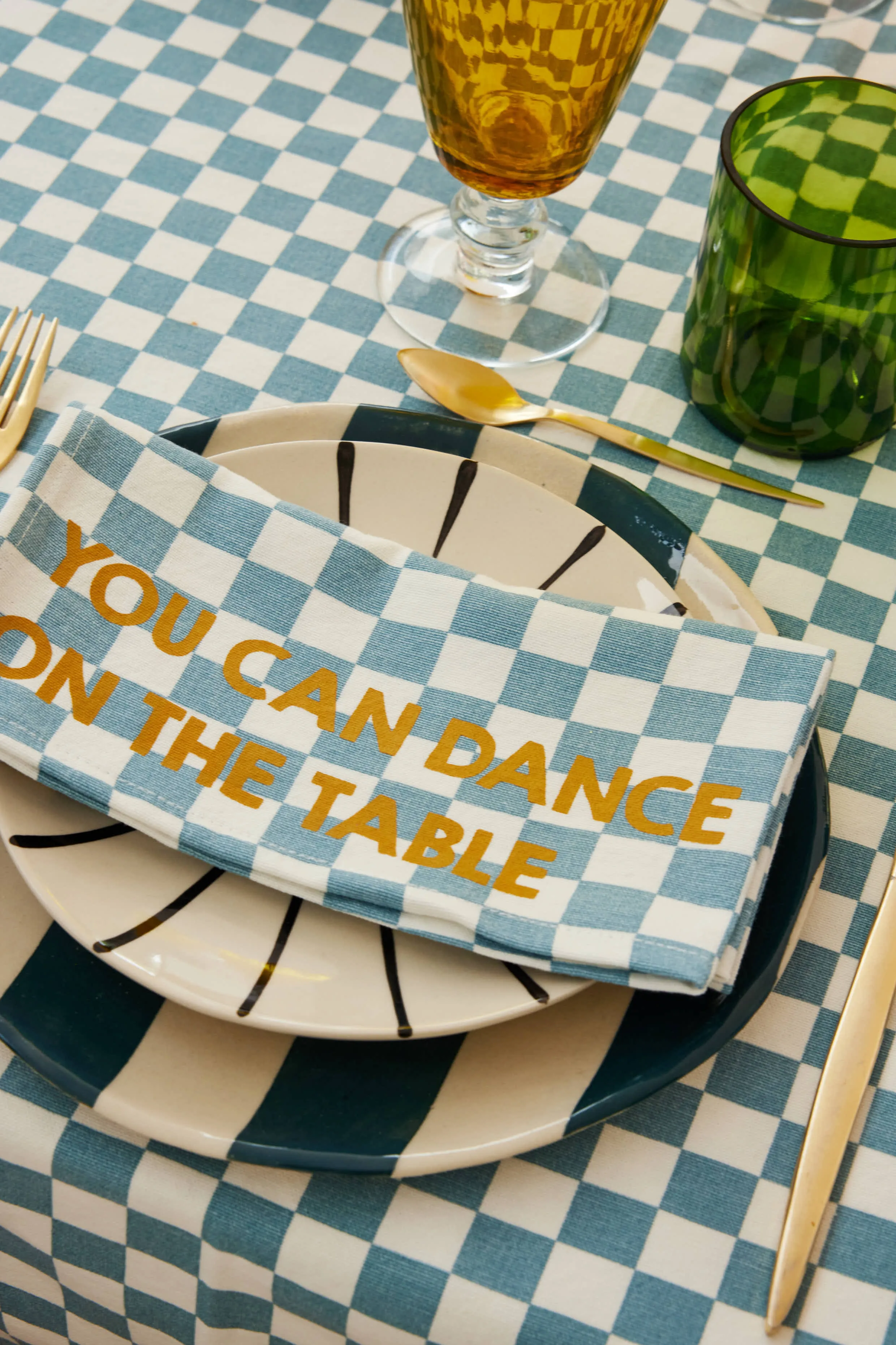 You Can Dance on the Table Blue Checkered Linen Napkin - Set of 2